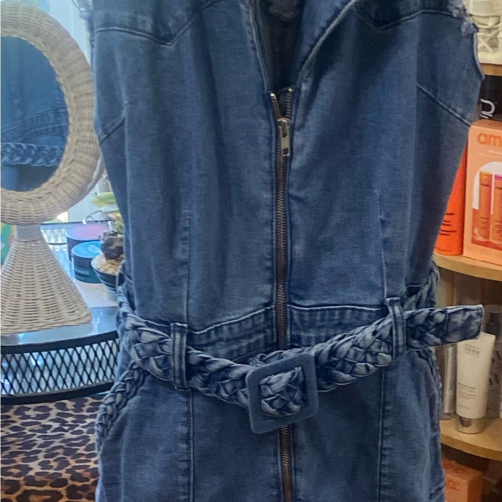 Denim Mini Dress with Belt